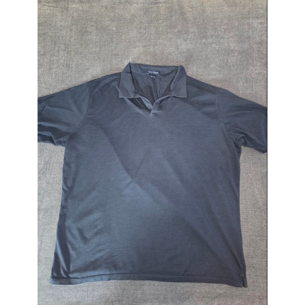 Peter Millar Crown Crafted Navy Silk Cotton Stripe Polo Shirt Mens XL